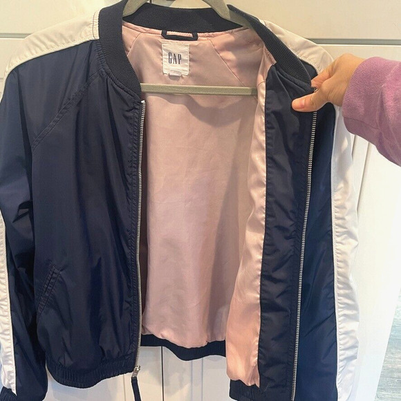Gap Women's Varsity Bomber Jacket Size Small Navy White Long Sleeve - Picture 12 of 12